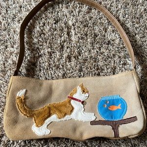 Vintage 90s suede with embroidered cat purse